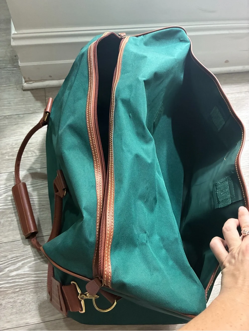 Polo Ralph Lauren Green Canvas Large Duffel with Leather Brown Trim